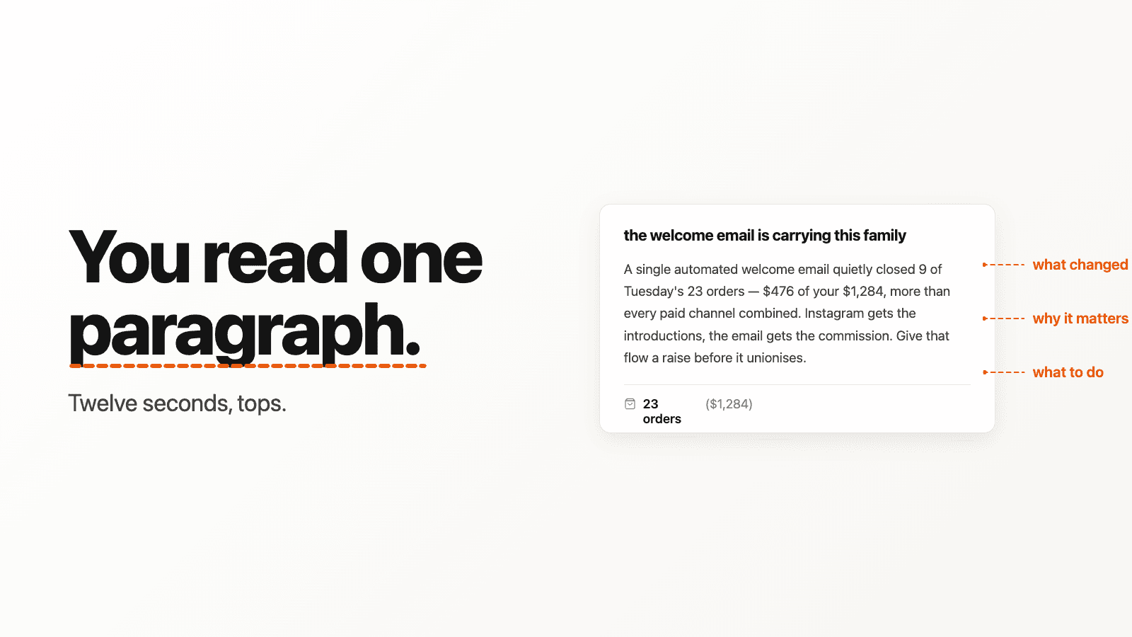 Anatomy of a Seam dispatch: one paragraph annotated with what changed, why it matters, and what to do