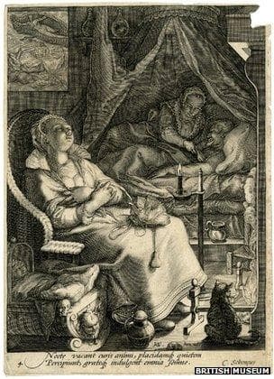 A wood engraving from Jan Saenredam in 1595 showing the waking period